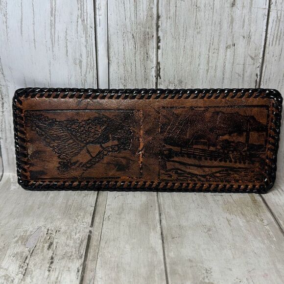 Vintage Leather Tooled Wallet / Bill Fold Boat Design - Picture 1 of 6